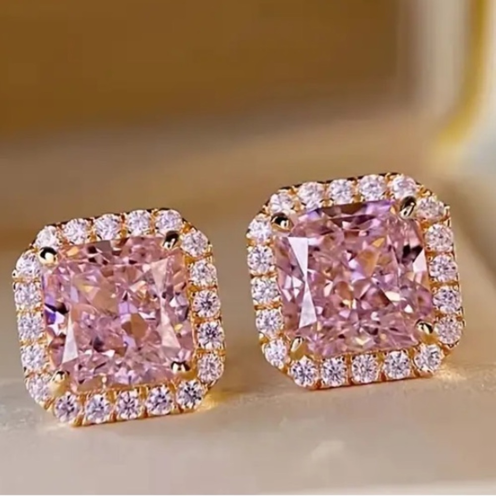 Pink Sapphire & 18k Rose Gold Plated Stud Earrings